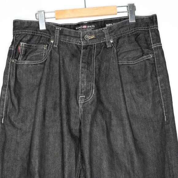 Vintage Y2K Ecko Unltd Baggy Black Jeans Men's Skater Hip Hop Embroidered Denim - Picture 5 of 15